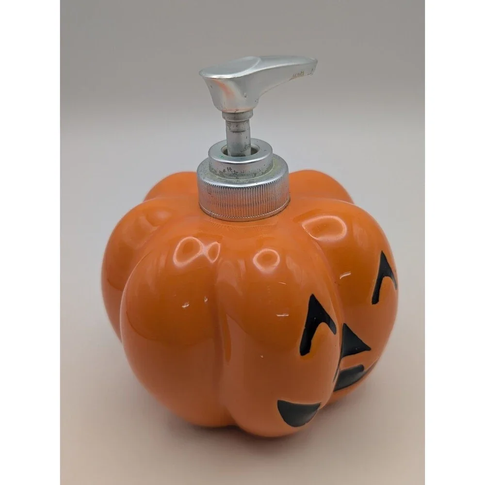 Vintage Halloween Ceramic Pumpkin Soap Dispenser Jack O Lantern Lotion Pump Fall